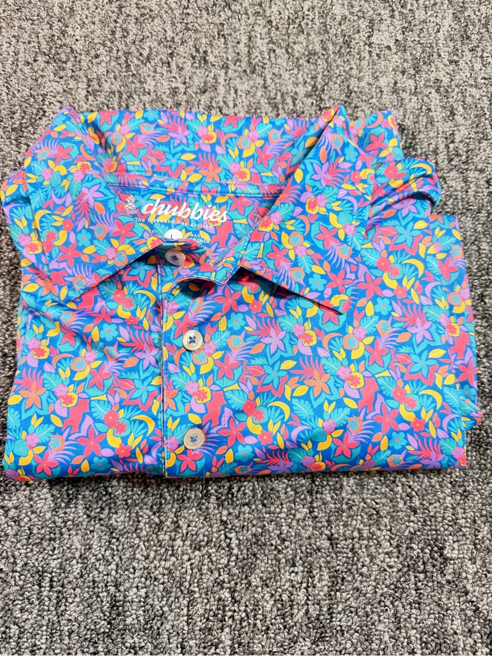 Chubbies Men’s Large Bright Blue Tropical Floral Button-Down Shirt